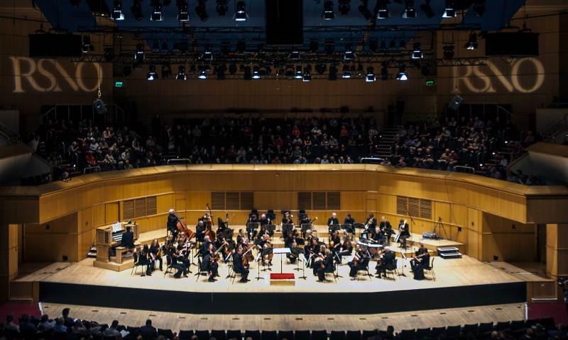 RSNO musicians on stage at Glasgow Royal Concert Hall.